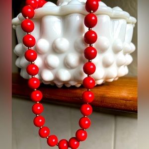 Vintage cherry red and gold beaded necklace